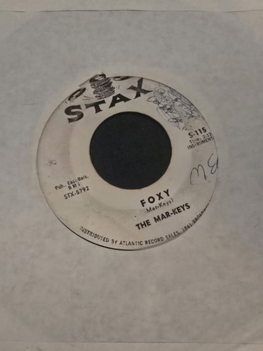 Stax Records Promo Mar-Keys Foxy/One Degree North Vinyl Record 45 Single 1961